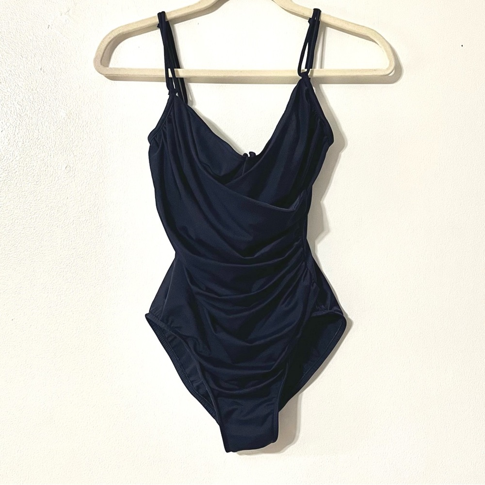 MagicSuit Navy Blue Ruched One Piece Bathing Swimsuit Women’s Size 12